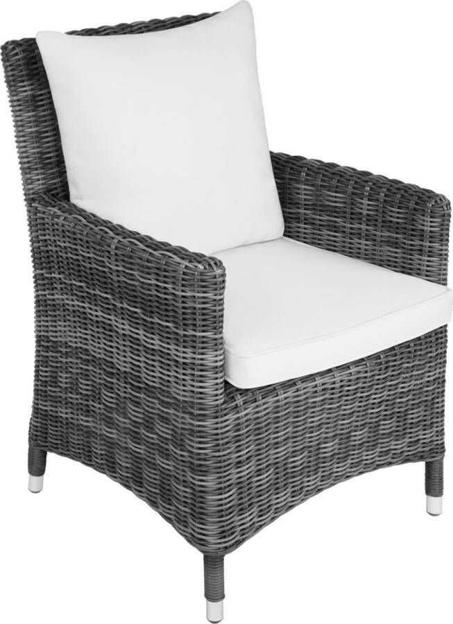Tectake Wicker tuinstoel met zit- en rugkussen Draagvermogen tot 120 kg Weerbestendig voor tuin balkon terras tuinstoel Geen montage grijs
