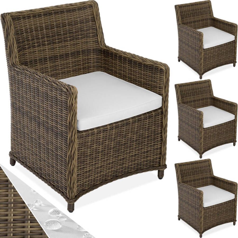 Tectake wicker tuinstoelen set van 4 stoelen tuinstoelen balkonmeubilair weerbestendig draagvermogen tot 120 kg 60 5 x 60 5 x 85 cm buitenfauteuil voor tuin balkon terras bruin poly-rattan