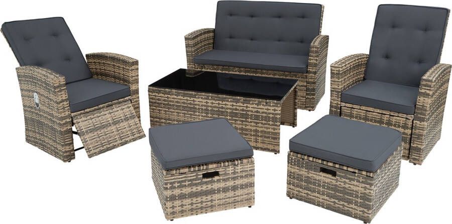 Tectake Wicker zitgroep Bari tuinset loungeset natuurkleur Fauteuils sofa tafel hockers 404305