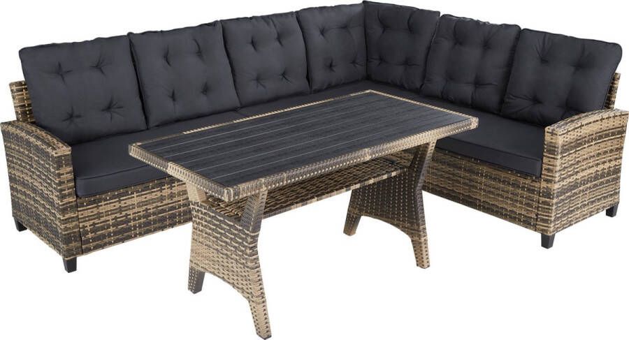 Tectake Wicker zitgroep tuinbank set met bank en eettafel hoekbank buitenlounge zithoek weerbestendig als tuinlounge balkonmeubel wintertuin terras natuur
