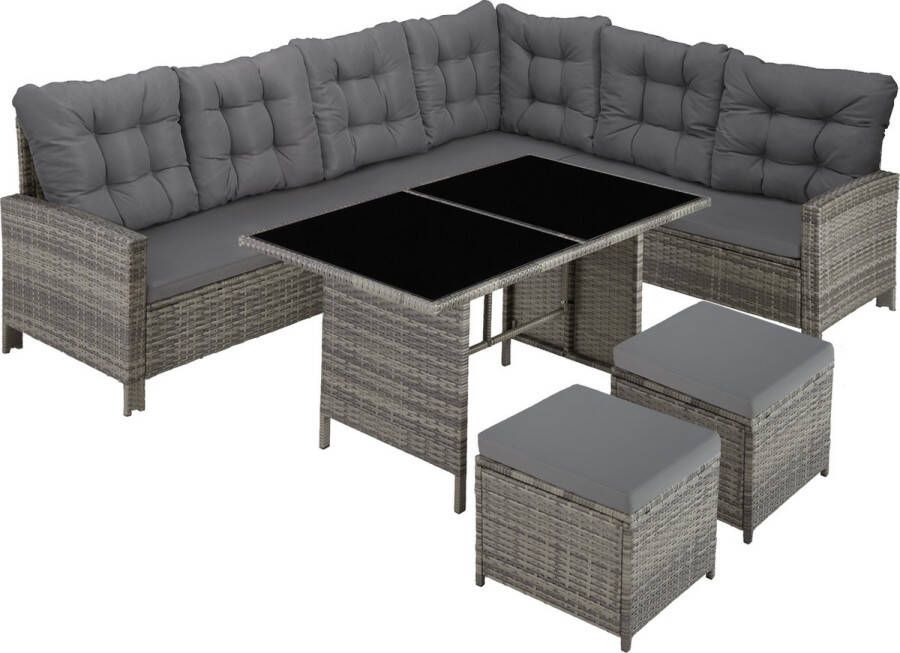 Tectake wicker loungeset tuinmeubelset met bank kruk + tafel balkonmeubel buiten 5-delige zitgroep inclusief zit- en rugkussens ideaal voor tuin terras balkon grijs beige poly-rattan