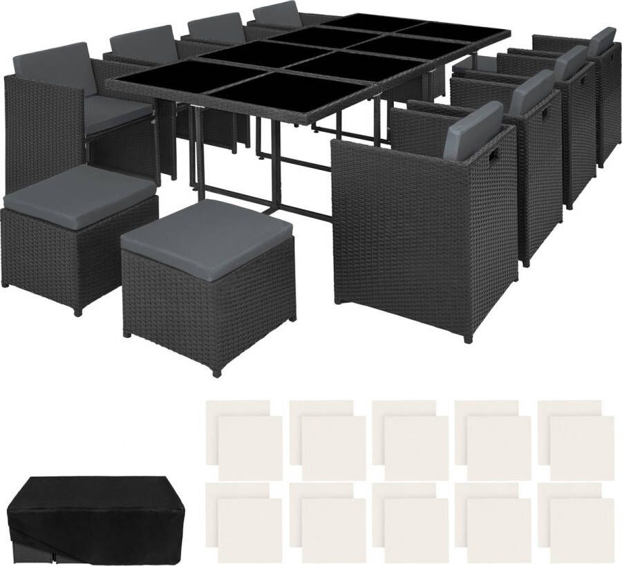Tectake Wicker zitgroep tuinset eettafel New Orleans 12 personen incl. beshermhoes zwart 403847