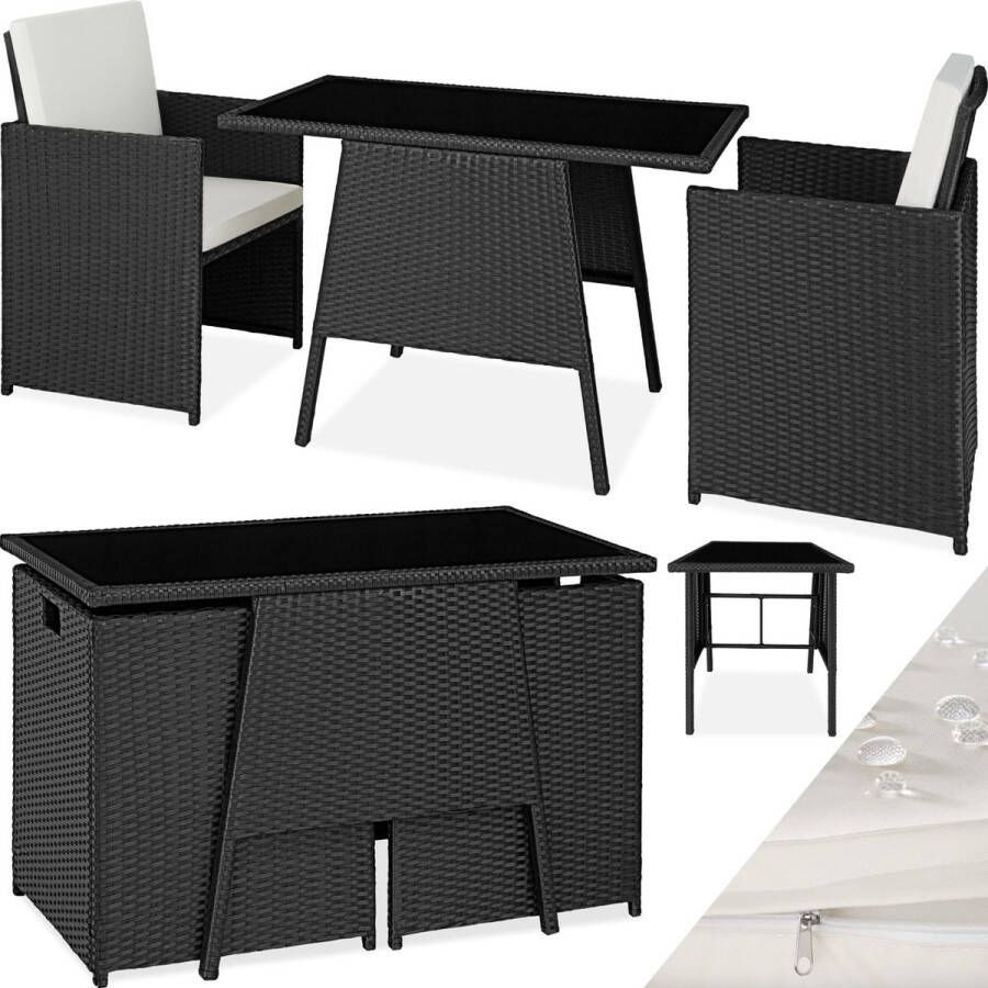 Tectake wicker zitgroep voor 2 personen ruimtebesparend buitenmeubilair 2 fauteuils en 1 tafel ideale balkonloungeset tuinmeubelen terrasmeubilair weerbestendig zwart poly-rattan