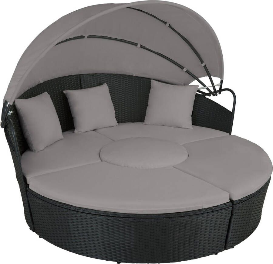 Tectake Wicker zonne-eiland ligbed loungeset loungebank Santorini incl. zonnedak zwart grijs 404309