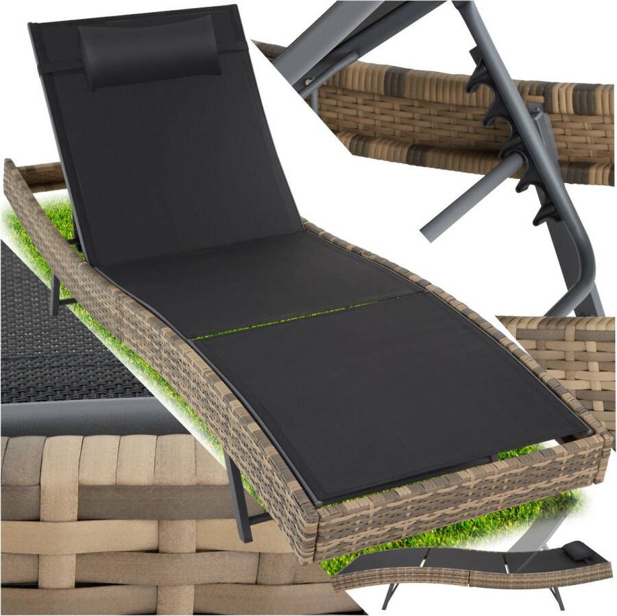 Tectake wicker zonnebed met 6-voudig verstelbare rugleuning- ligstoel met afneembaar hoofdkussen- outdoor ligstoel- uv-bestendig- relaxstoel voor tuin- terras en balkon (natuur)