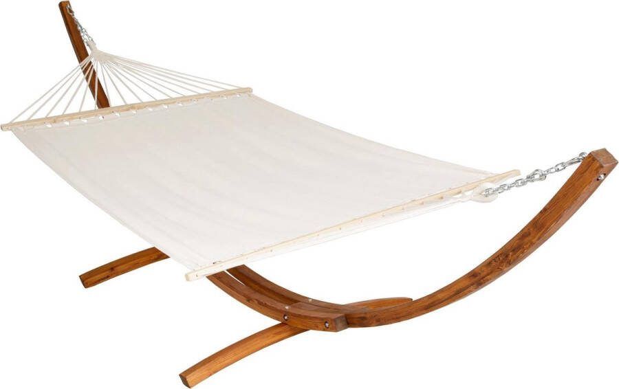 Tectake XXL hangmat hardhouten frame ligmat schommelmat 415 x 150 x 124 cm 401995