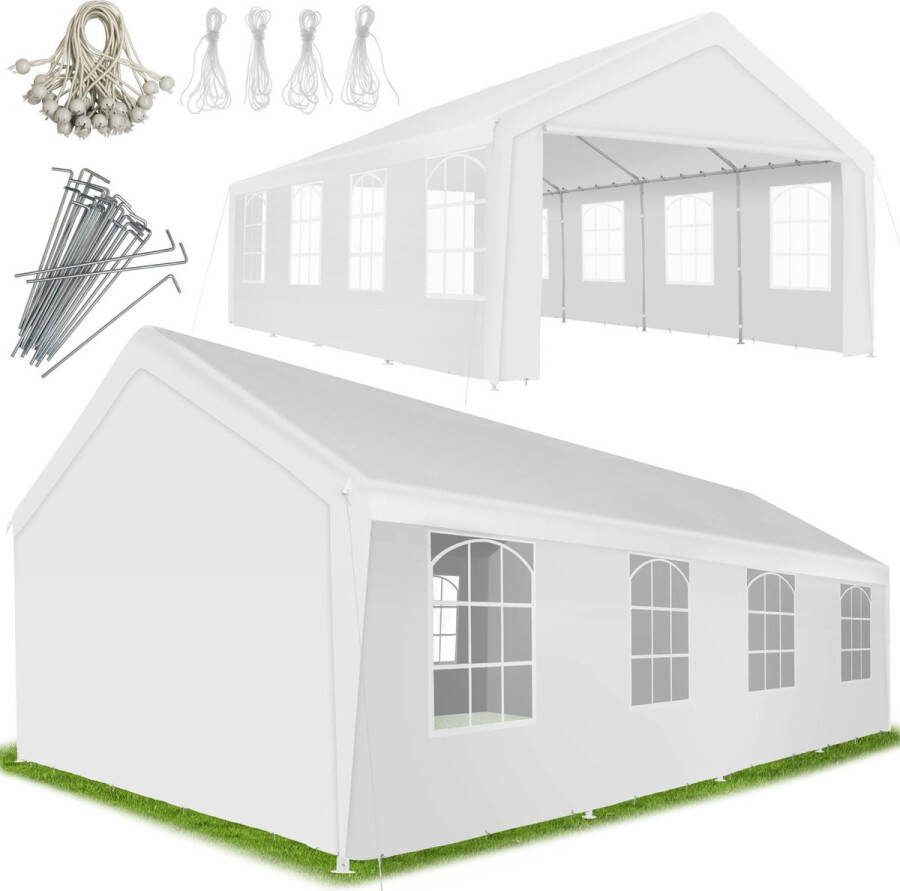 Tectake Partytent 4x8 Tuinpaviljoen Tuintent met Waterdicht Zeildoek Partytent met UV-bescherming Evenemententent met Ramen Paviljoen voor Tuin Festival Bruiloft Feest Camping Wit
