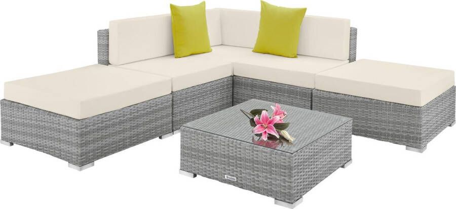 Tectake Wicker zitgroep Parijs tuinset loungeset loungebank tuinbank lichtgrijs 403744