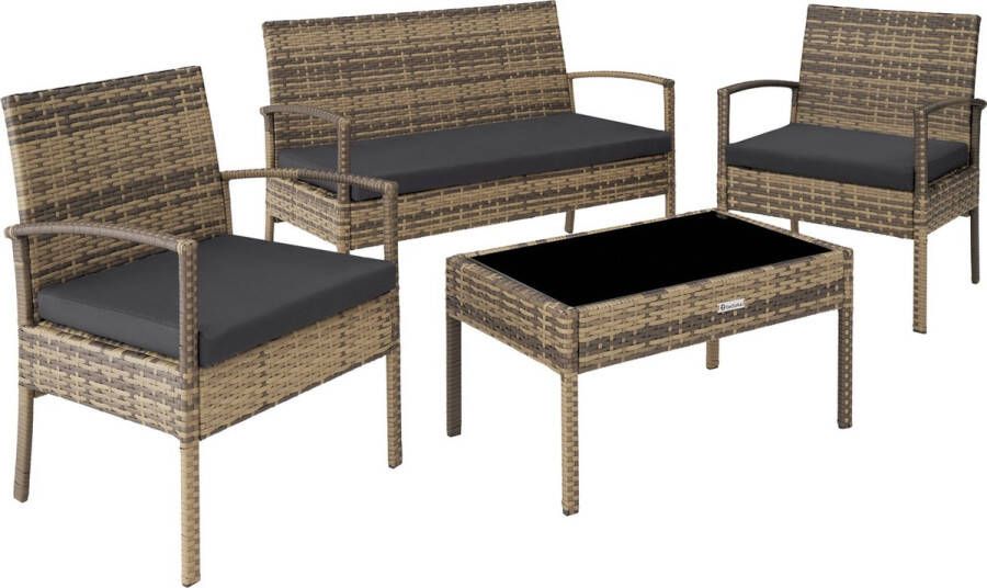 Tectake Wicker zitgroep tuinset loungeset bank stoelen en tafel natuurkleur 403707 poly-rattan