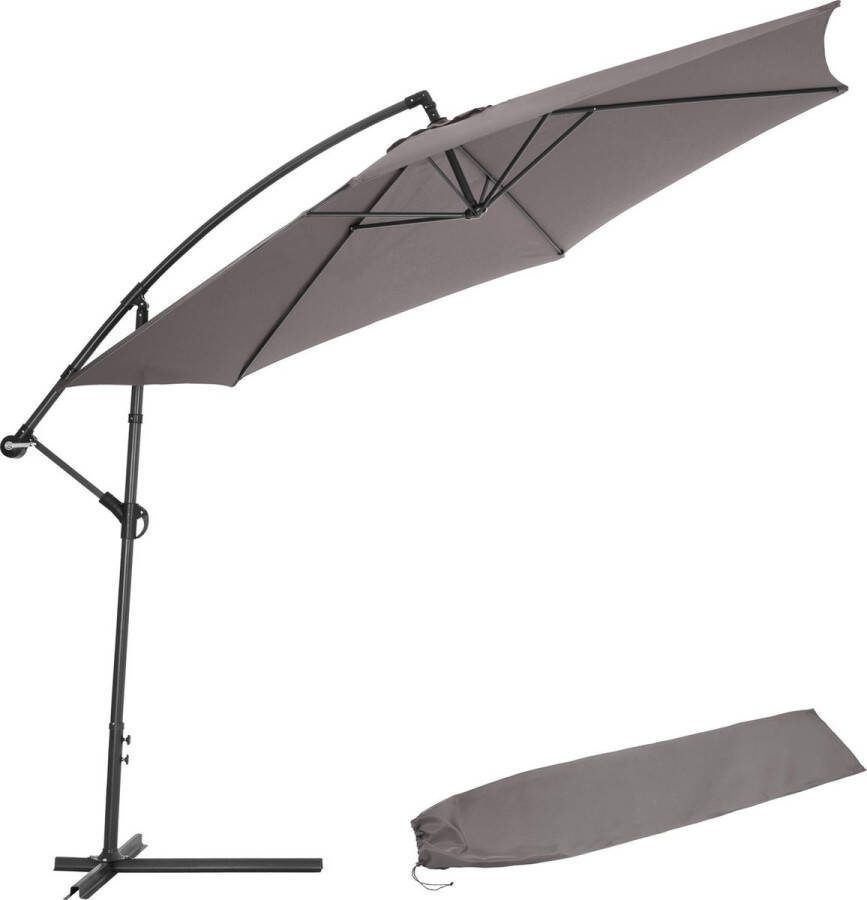 Tectake Aluminium zweefparasol Doorsnede 350 cm Draaibaar Kantelbaar (traploos verstelbaar) UV-bescherming Incl. beschermhoes grijs