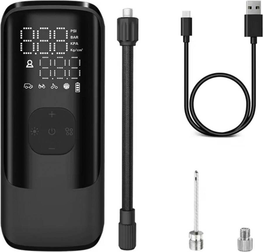 Tectier Draagbare Compressor – Luchtcompressor Fietspomp Elektrisch – Elektrische Fietspomp Luchtcompressor Bandenpomp – Compressor Bandenpomp Oplaadbaar & Draagbaar – Fiets tot Auto Incl. Opzetstukken en Powerbankfunctie