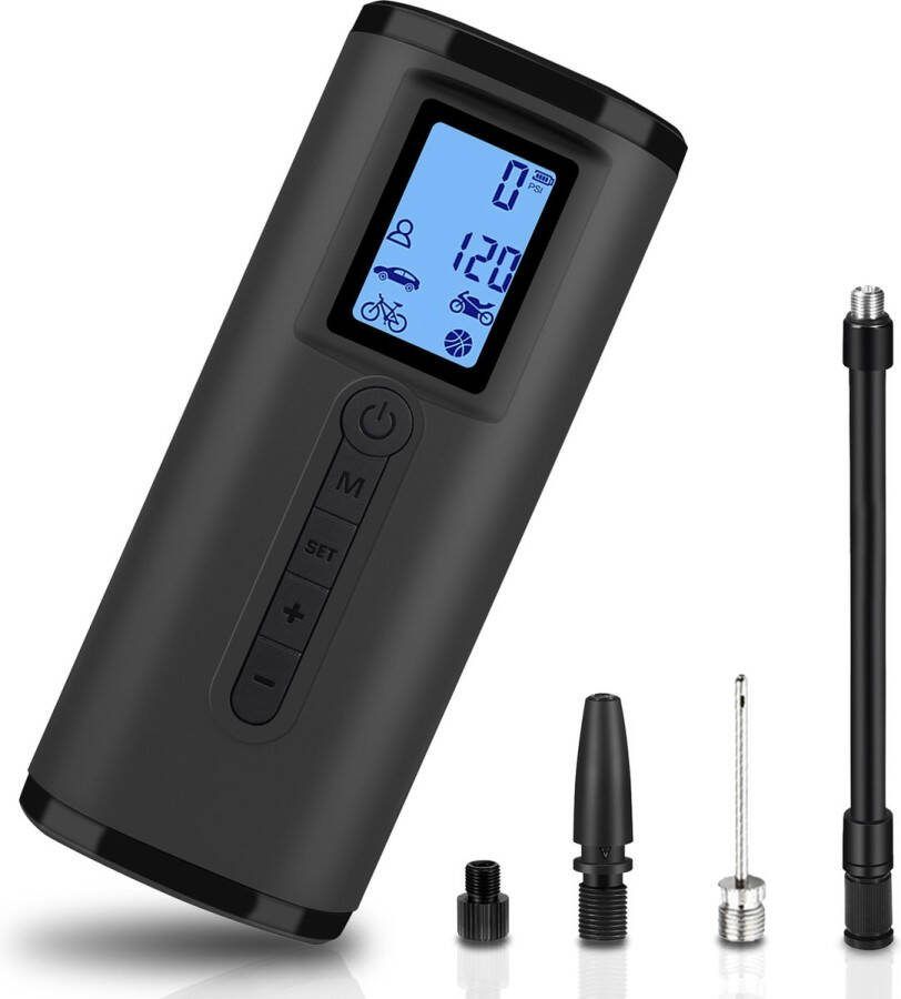 Tectier Draagbare Compressor – Luchtcompressor Fietspomp Elektrisch – Elektrische Fietspomp Luchtcompressor Bandenpomp – Compressor Bandenpomp Oplaadbaar & Draagbaar – Fiets tot Auto Incl. Opzetstukken en Powerbankfunctie