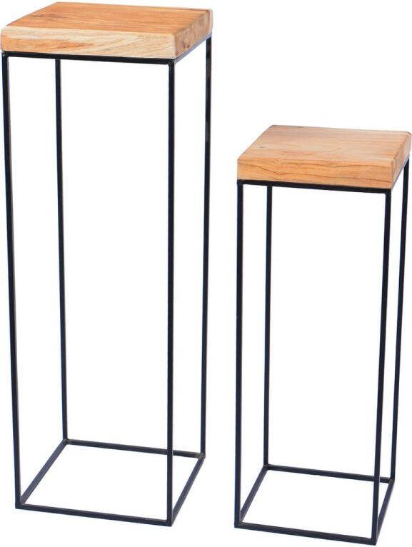 TED Plantentafel vierkant -2-delig – gemaakt van teakhout en stalen frame handgemaakt – duurzaam