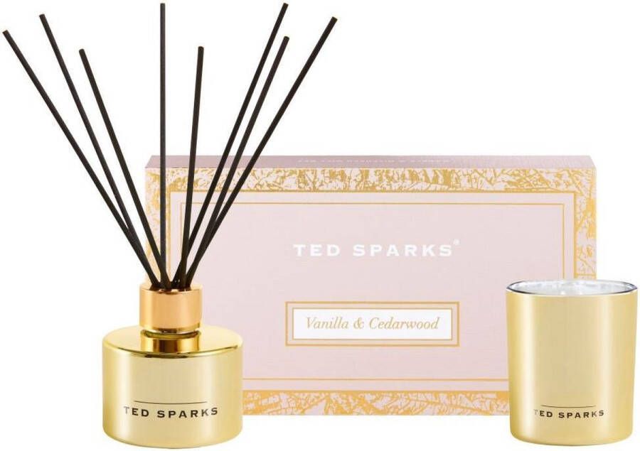 Ted Sparks Gift Set Geurkaars & Geurstokjes Diffuser Vanilla & Cedarwood