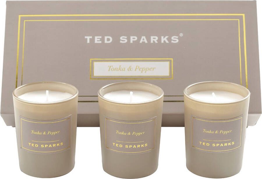 Ted Sparks Gift Set 3 geurkaarsen in prachtige geschenkverpakking Tonka & Pepper