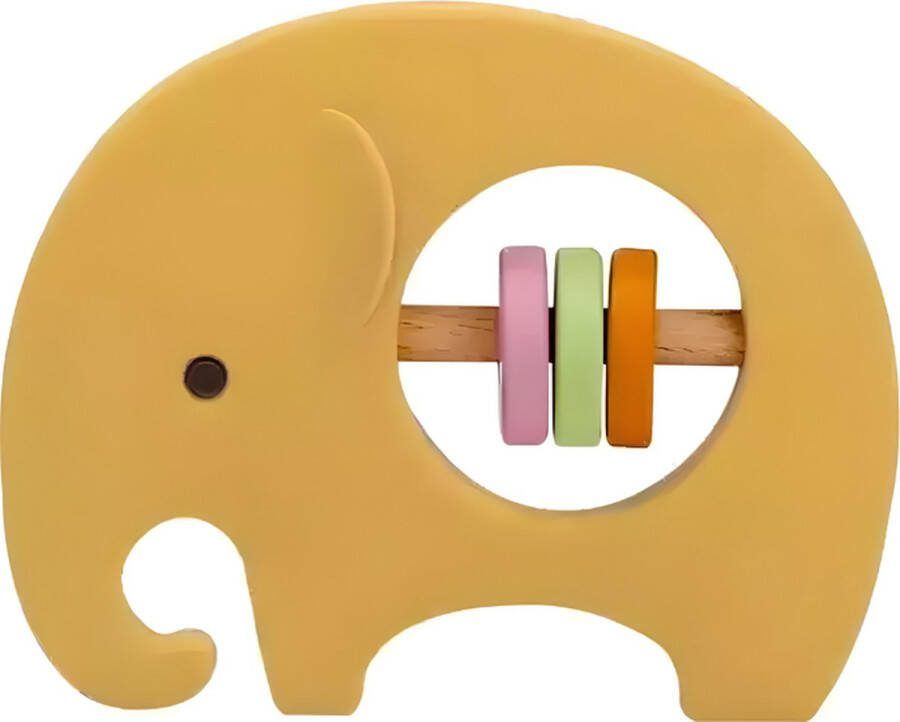 Teedz Baby Rammelaar Olifant Educatief Speelgoed Kleurrijk Geel Grijpspeelgoed Kindvriendelijk Rubber