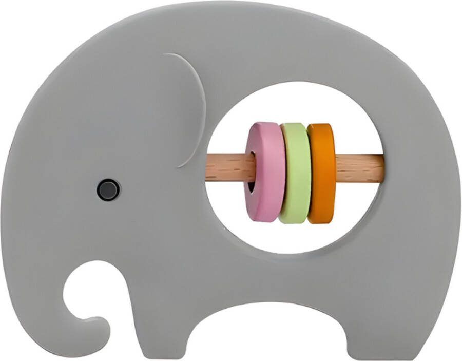 Teedz Baby Rammelaar Olifant Educatief Speelgoed Kleurrijk Grijs Grijpspeelgoed Kindvriendelijk Rubber