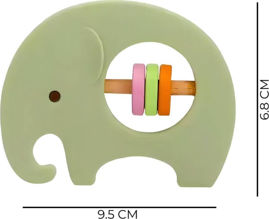 Teedz Baby Rammelaar Olifant Educatief Speelgoed Kleurrijk Groen Grijpspeelgoed Kindvriendelijk Rubber