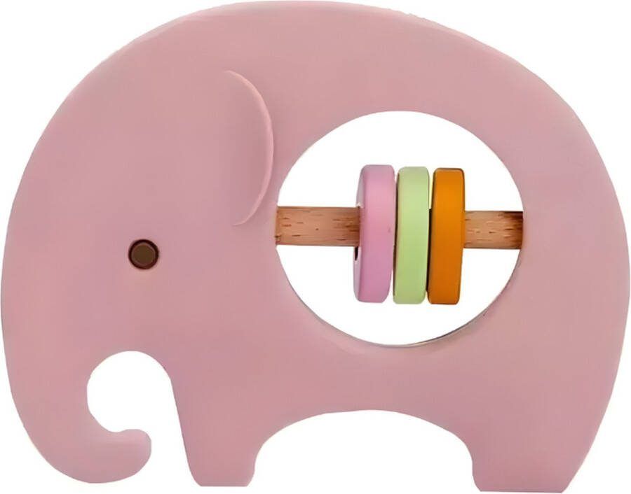 Teedz Baby Rammelaar Olifant Educatief Speelgoed Kleurrijk Roze Grijpspeelgoed Kindvriendelijk Rubber