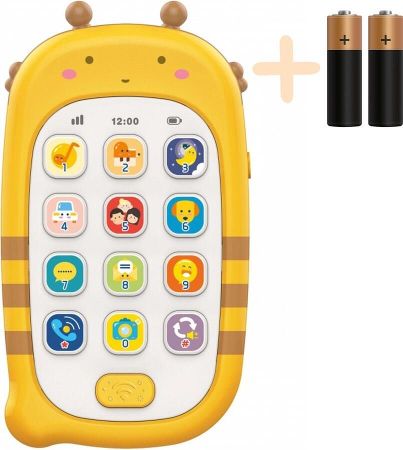 Teedz Speelgoedtelefoon Kindertelefoon Opname Kindertablet 12 knoppen Dictafoon Bijtketting Interactief speelgoed Baby
