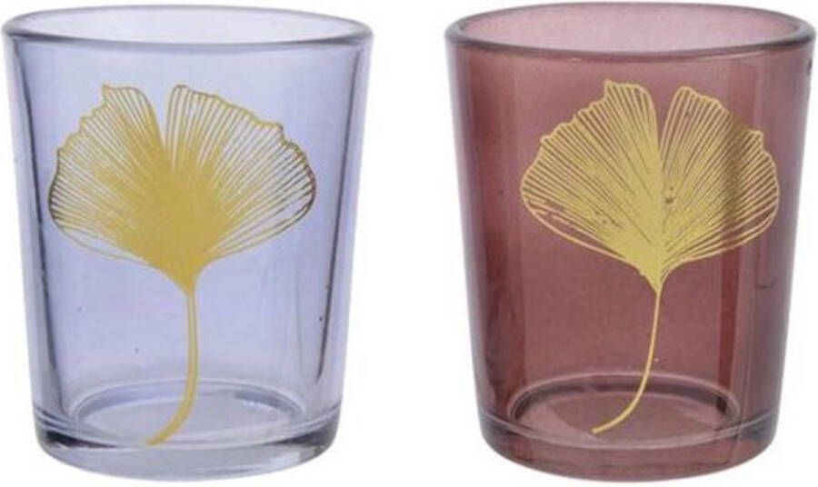 Teeninga Palmen Kerst Sfeerlichten Glass Tealightholder W Ginko Leaf 2clas Keuzemogelijkheden Dia5.5x6.5cm