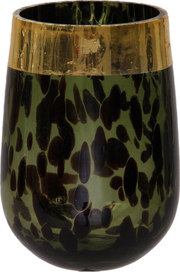 Teeninga Palmen Sfeerlichten Pc. 1 Glass Vase W band leopard Green Ø 10x14 Cm