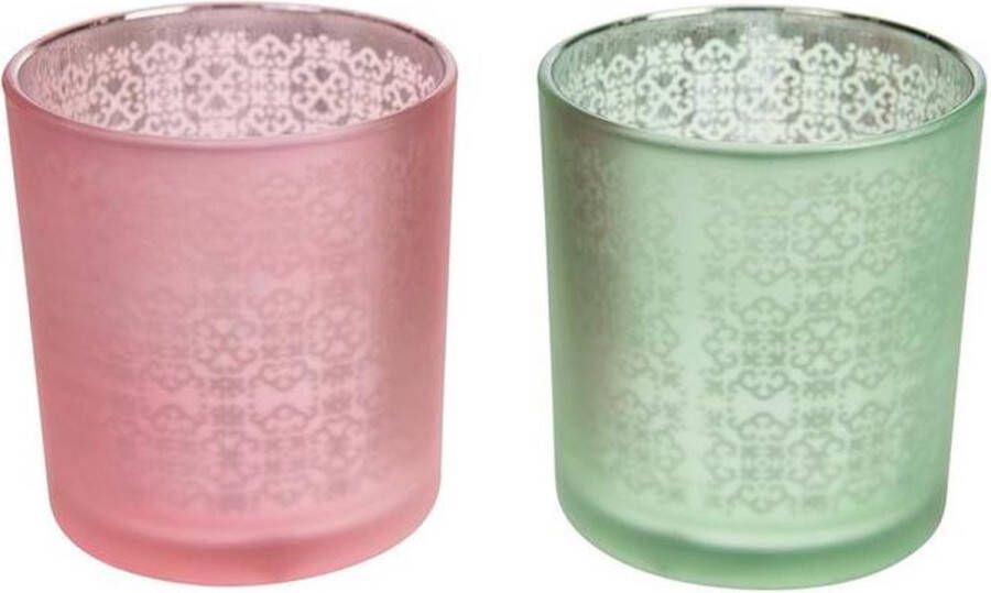 Teeninga Palmen Sfeerlichten Tealight Holder Glass 7.3x7.3x8cm 1pc Pink green Mixed