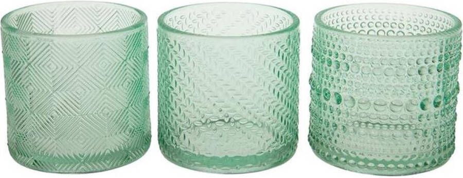 Teeninga Palmen Sfeerlichten Tealight Holder Glass 7x7x6.8cm 1pc Green Mixed