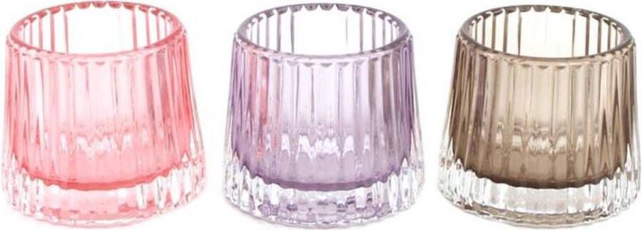 Teeninga Palmen Sfeerlichten Tealight Holder Glass Ø8x7cm Pink Mix