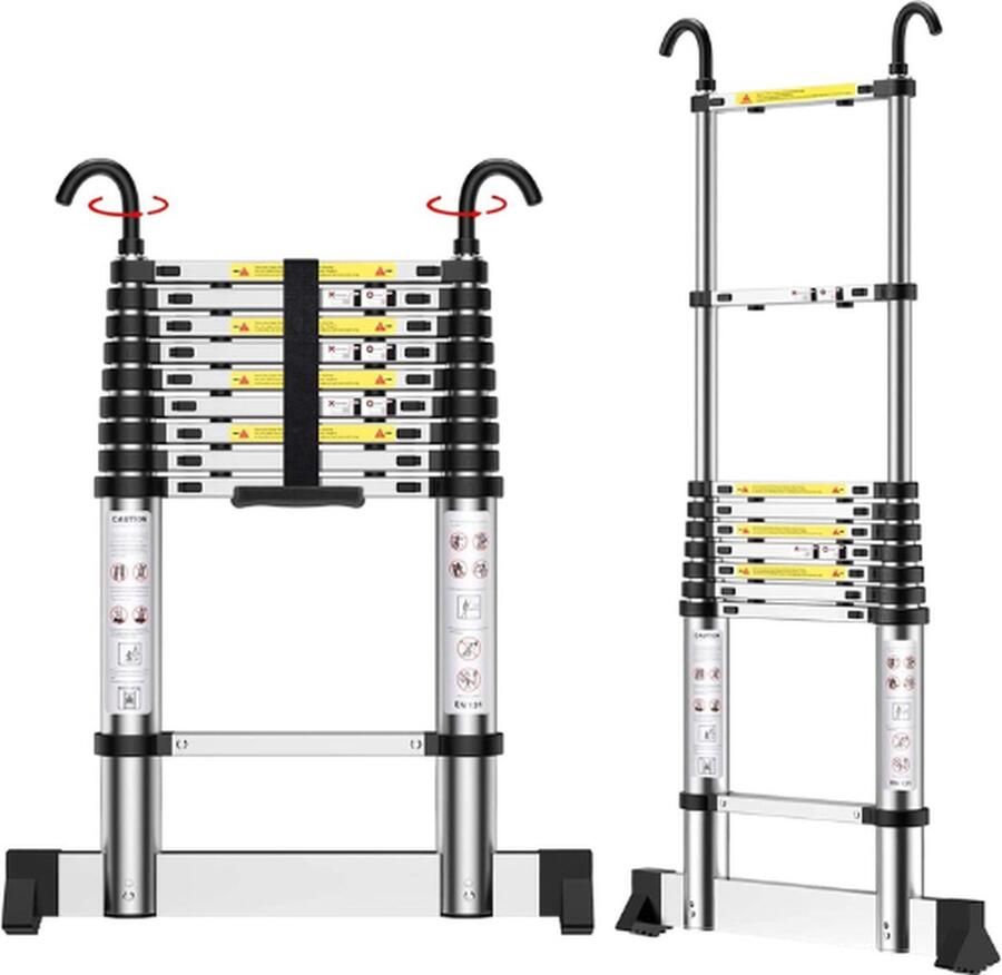 Teenza Telescoopladder 2.6 Meter Telescopische Vouwladder Telescopische Ladder Inklapbaar Soft Close Verstelbaar