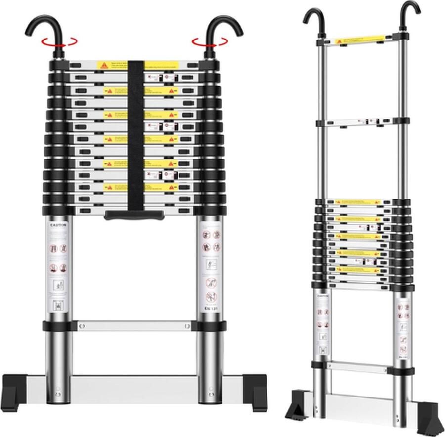 Teenza Telescoopladder 4.9 Meter Telescopische Vouwladder Telescopische Ladder Inklapbaar Soft Close Verstelbaar