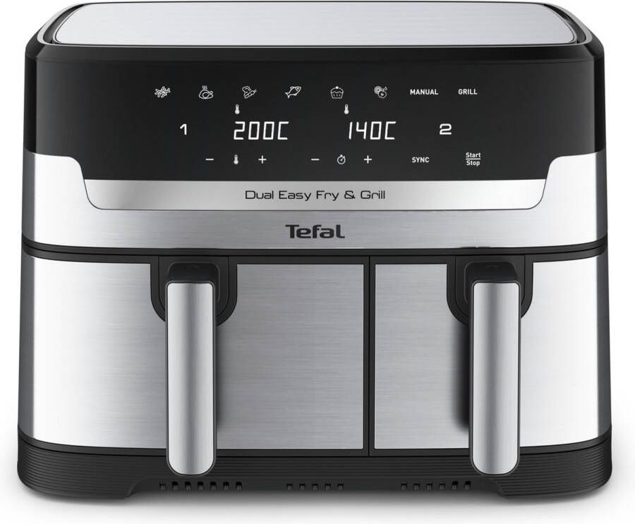 Tefal Easy Fry & Grill Dual EY905D 8.3L XXL heteluchtfriteuse met dubbele lades rvs