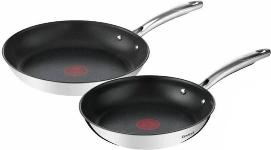 Tefal G732S255 Lot van 2 24 28 cm kachels inductie roestvrijstalen buitenkant niet -stick interieur duetto