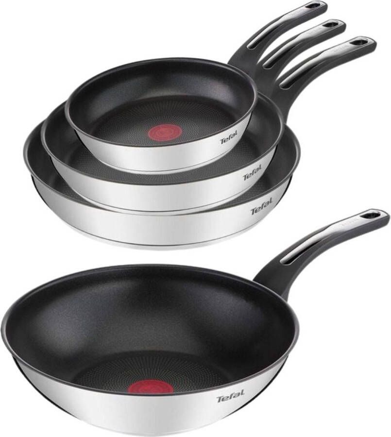 Tefal Emotion Pannenset Koekenpannen Ø20 24 28cm + Wokpan Ø28cm RVS Inductie