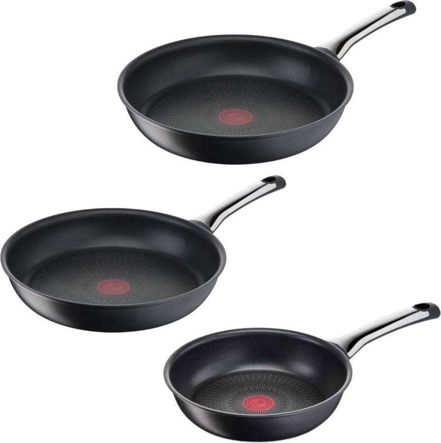 Tefal Excellence Pannenset Set van 3 Koekenpannen Ø20 24 28cm Inductie Anti-aanbaklaag Temperatuursensor Zwart