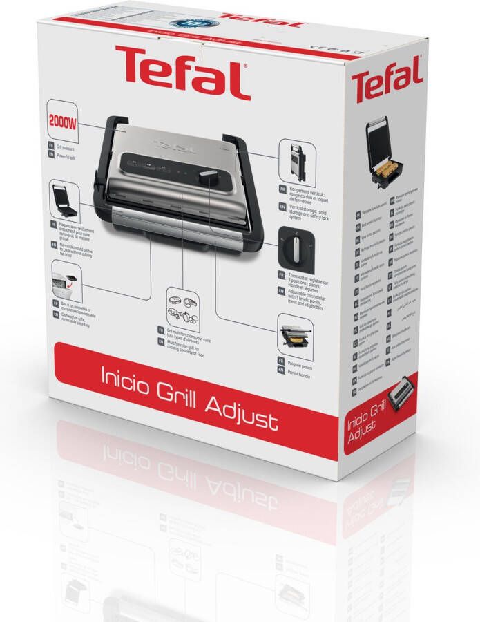Tefal Contactgrill GC242D Inicio Grill Adjust regelbare thermostaat met 3 standen bakplaten met antiaanbaklaag