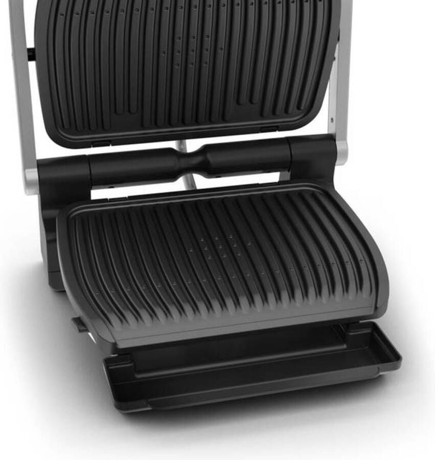 Tefal Contactgrill GC707D OptiGrill Deluxe perfecte grillresultaten 6 intelligente programma s ontdooifunctie 5 gaarstanden handmatig programma vaatwasserbestendige bladen zwart edelstaal