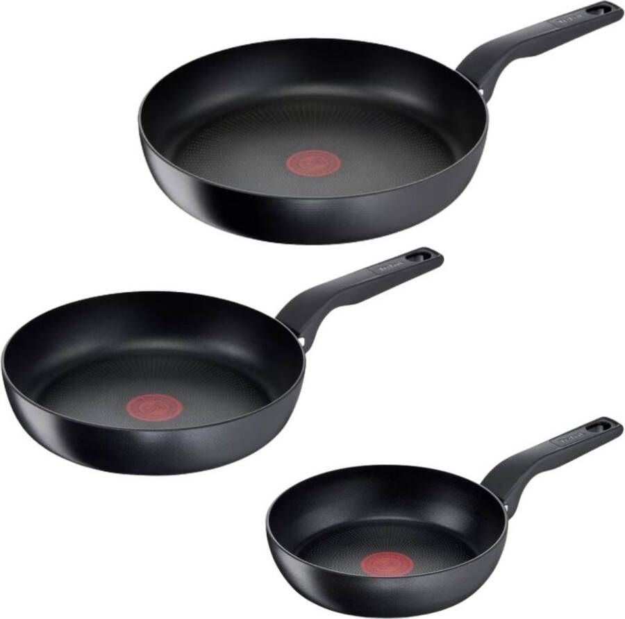 Tefal Hard Titanium Pro Pannenset Koekenpannen Ø20 24 28cm Extra diep Inductie Aluminium Zwart