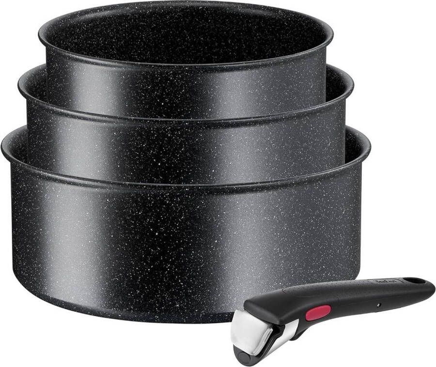 Tefal Ingenio Black Stone Pannenset 4-delig Ø16 18 20cm + Afneembaar Handvat Stapelbaar Inductie