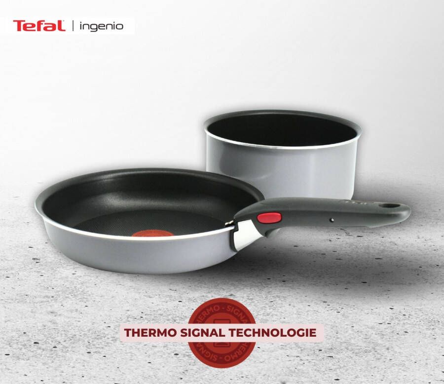 Tefal Ingenio Easy Cook'N Clean 3-delig Hoogwaardig Alluminium Pannenset Braadpan 22 cm + Steelpan 18 cm Inclusief Ingenio Hangreep