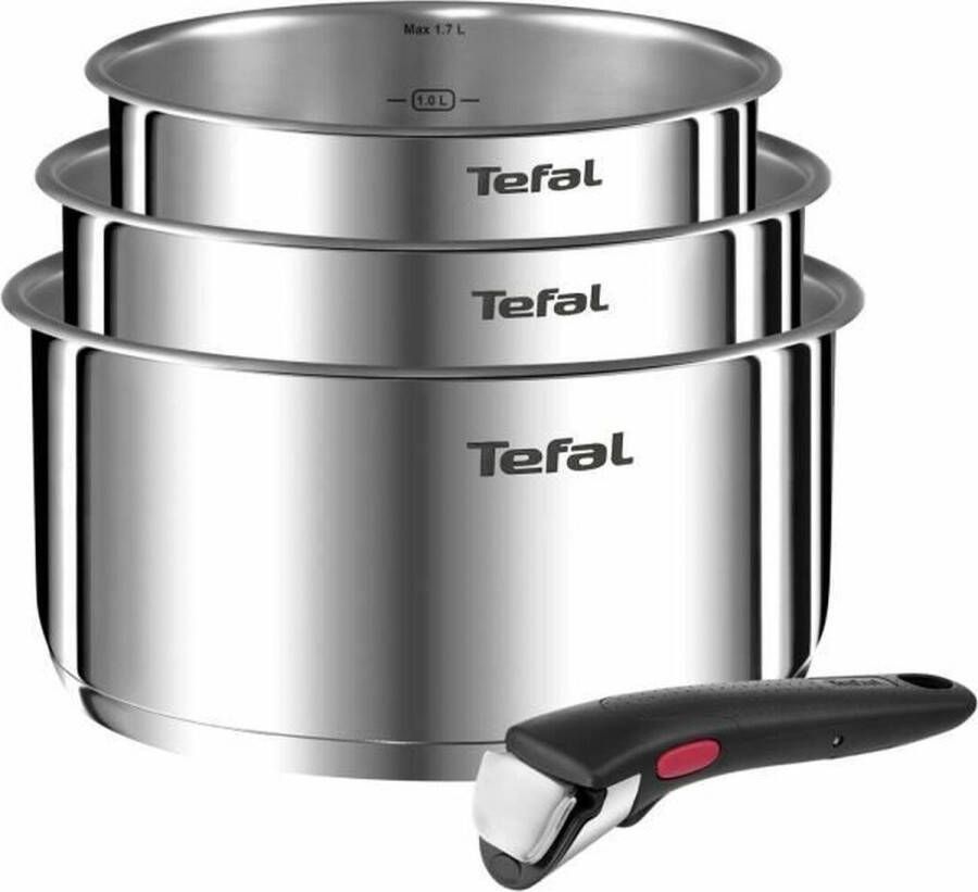 Tefal INGENIO EMOTION Set van 3 steelpannen 16 18 20 cm + 1 handgreep Roestvrij staal Alle warmtebronnen inclusief inductie L896S404