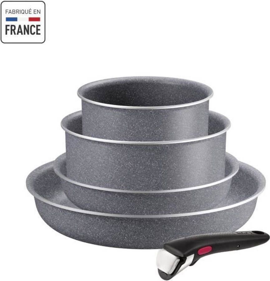 Tefal INGENIO Hardstone Set van 5 stuks koekenpannen van 22 26 cm steelpannen van 16 20 cm afneembare handgreep niet-inductie antiaanbaklaag L4409002