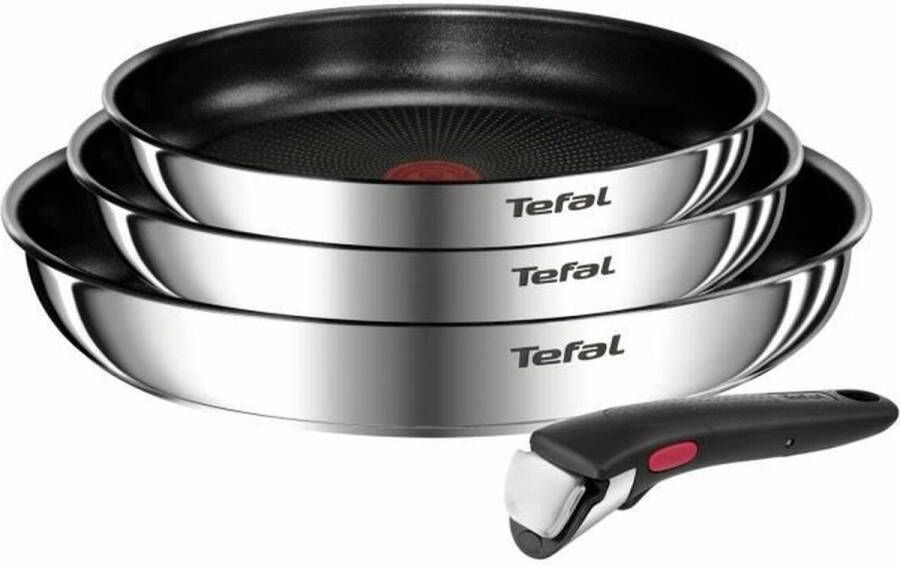 Tefal INGENIO Set van 4 stuks 22 24 28 cm koekenpannen + afneembare handgreep Roestvrij staal Antiaanbaklaag Emotion L897S404