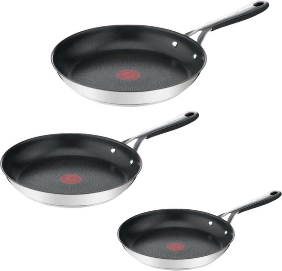 Tefal Jamie Oliver Kitchen Essentials Pannenset Koekenpannen Ø20 24 28cm Inductie RVS Siliconen Handgreep