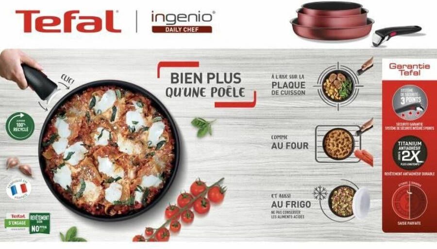 Tefal Ingenio Daily Chef Rouge 10-delige pannenset 6 pannen 3 deksels 1 afneembare handgreep rood