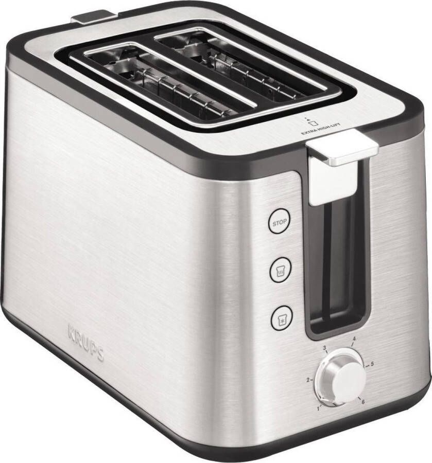 Krups Toaster KH442D Control Line 6 bruiningsgraden ruimere functies (stop knapperig maken ontdooien) liftfunctie uitneembare kruimellade