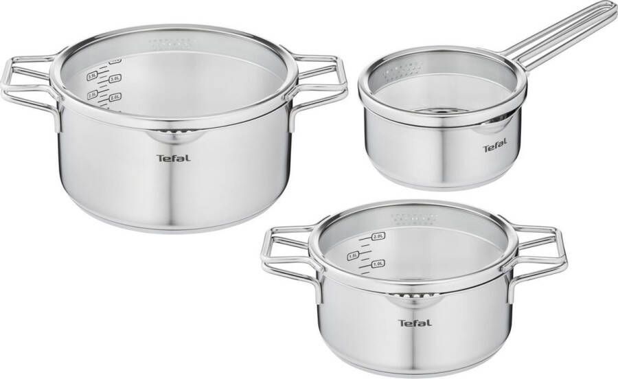 Tefal Nordica Pannenset 3 delig Steelpan Ø 16 cm & Kookpan Ø 20 + Ø 24 cm