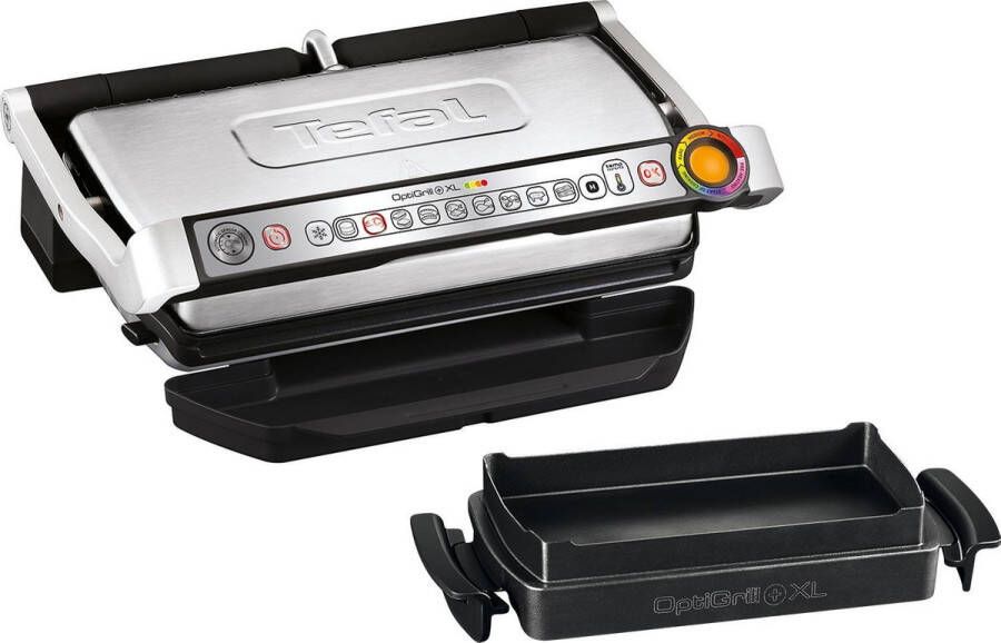 Tefal Contactgrill GC724D OptiGrill+ XL met bakplaat 9 vaste programma s ontdooifunctie 4 instelbare temperatuurlevels automatische uitschakeling vaatwasserbestendige afneembare grillplaten