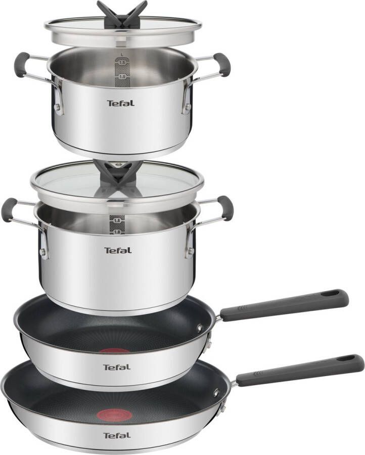 Tefal Opti'Space Pannenset 4-delig Kookpan Ø 18 + 20 cm Koekenpan Ø 24 + 28 cm