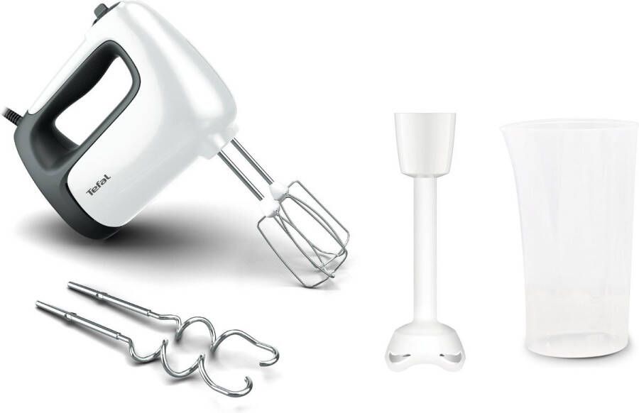 Tefal Handmixer HT4611 Prep'Mix+ ideaal voor lichte en taaie bereidingen krachtige 500-w-motor 5 snelheden turbofunctie 2 roergardes 2 deeghaken pureerstaaf-opzet